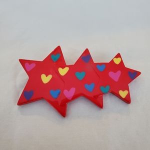 Vintage 90s - Shooting Star with Hearts 💕 red brooch with multicolored hearts
